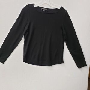 Ann Taylor Lg Petites Light Knit Black Sweater Top Stretch Basic Round Hem LS